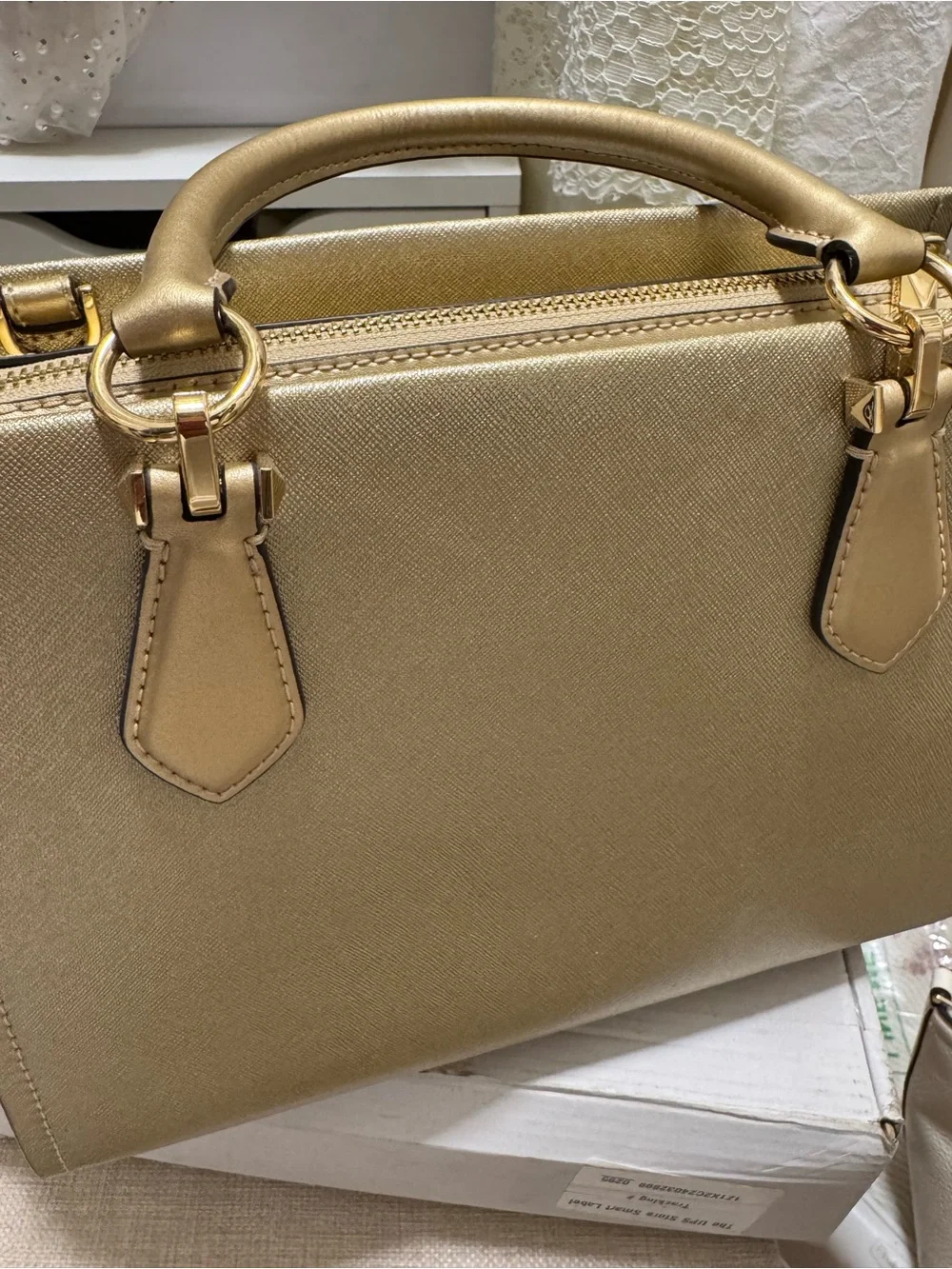 Michael Kors Metallic Gold Mini Saffiano Satchel